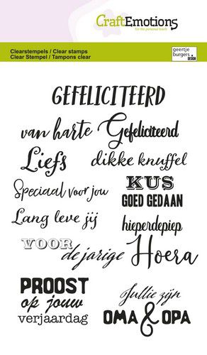CraftEmotions clearstamps A6 - Tekst wenskaart gefeliciteerd NL