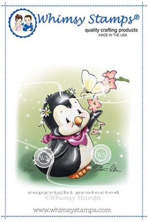 Penguin and Butterfly Rubber Cling Stamp