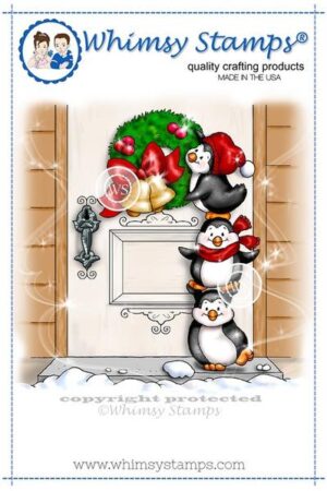 Penguins Hang a Wreath Rubber Cling Stamp