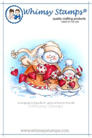Snowman String of Hearts Rubber Cling Stamp
