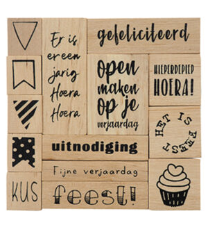 Wooden Stamps - Houtstempel set - Feest!