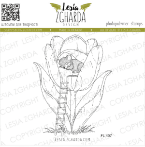 Lesia Zgharda Design photopolymer Stamp 'Mouse sleeping in a tulip' (FL407)