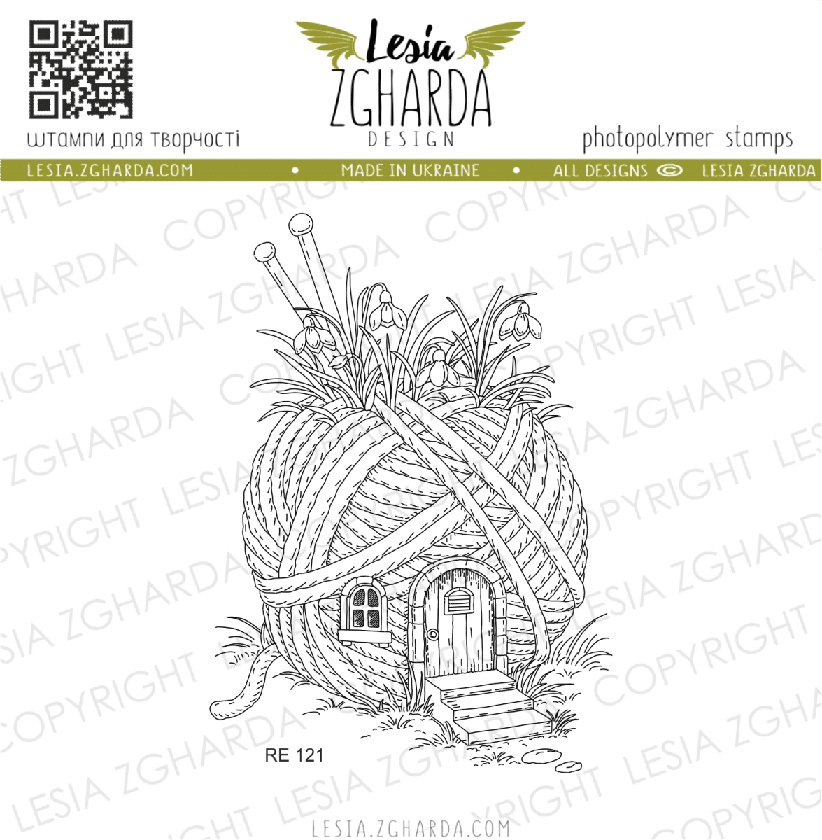Lesia Zgharda Design photopolymer Stamp 'Spring threads fairy tale cottage' (RE121)